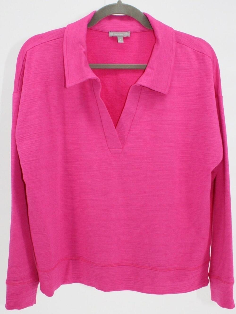 T by Talbots Medium Pink Slub Knit V-Neck Polo Pullover Top UPF 50+ NWOT
